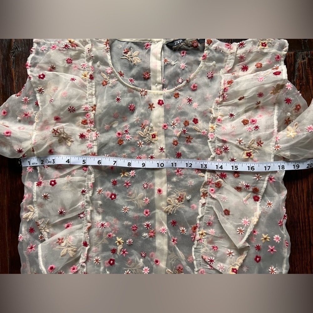 Zara organza sheer long sleeved floral cropped blouse women’s size small - Picture 9 of 9
